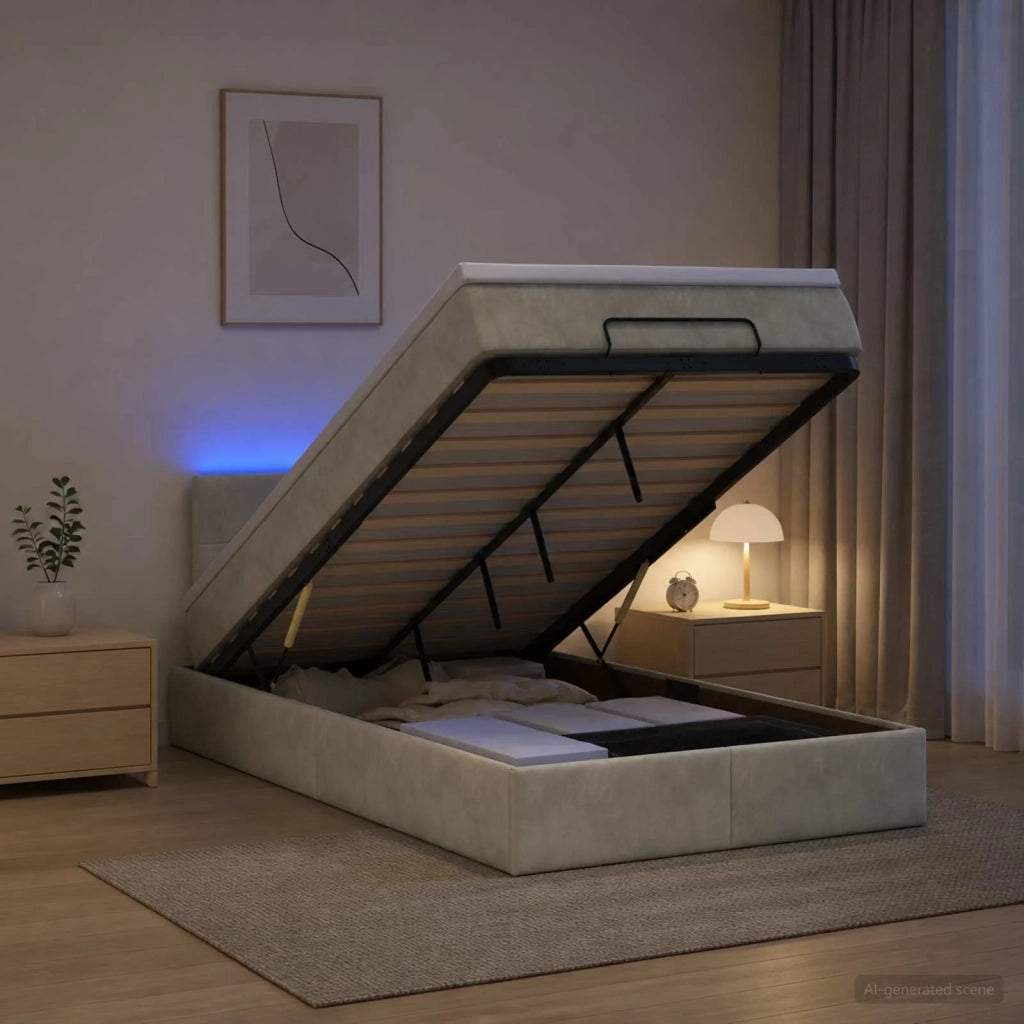 Letto Ottomano con Materasso e LED Grigio Chiaro 120 x 190 cm 3457125