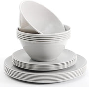 Set di Cucina in Plastica da 18 pezzi, Bicchieri e Piatti in Grigio - Tavola da Cucina - Set da Tavola per 6 Persone
