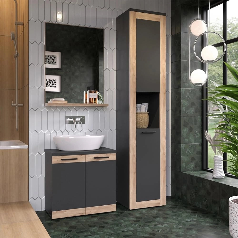 Mobiletto da bagno Niko, Antracite, 40 x 194.3 cm, adatto per la conservazione di articoli da bagno e asciugamani