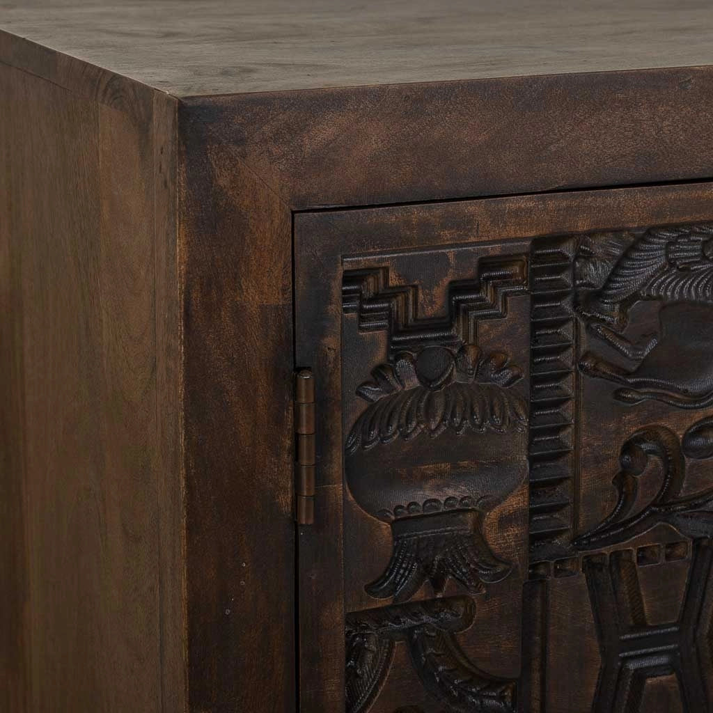 Credenza in legno scolpito nero 120x40x90