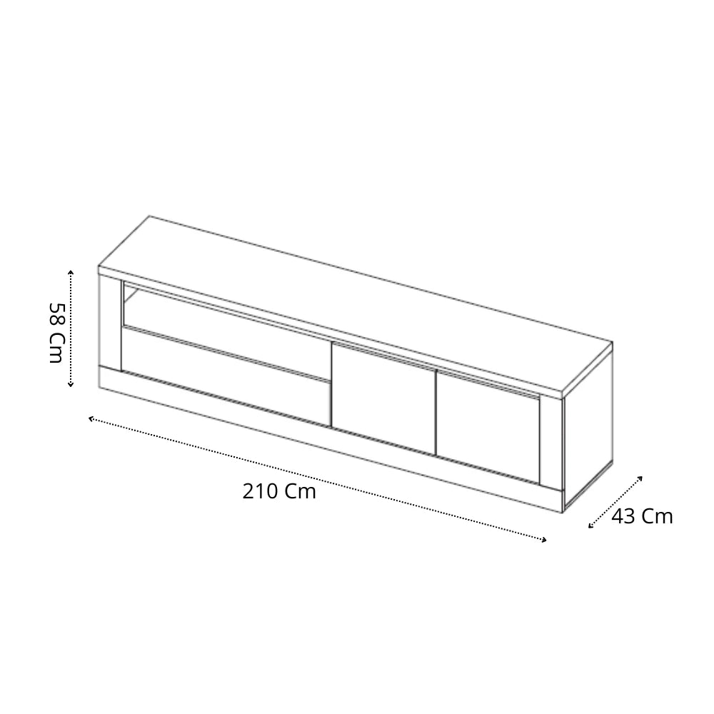 Mobile Porta TV ISCHIA 2 ante 1 cassetto 1 vano a giorno, impianto Led a sfioro, L210 x H58 x P43, legno 100% MADE IN ITALY, design moderno per cucina, sala da pranzo, soggiorno