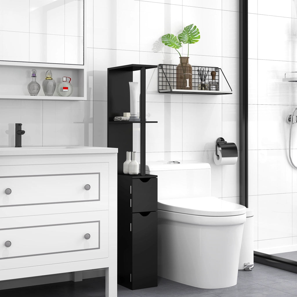Colonna Bagno Salvaspazio ¨C Xylo ¨C 2 Ripiani 2 Armadietti Nero 15x30x118 cm