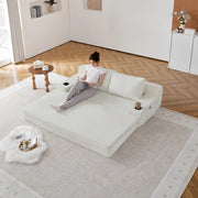 Divano letto 2-in-1 in tessuto di velluto a coste con portabicchieri e tasche laterali
