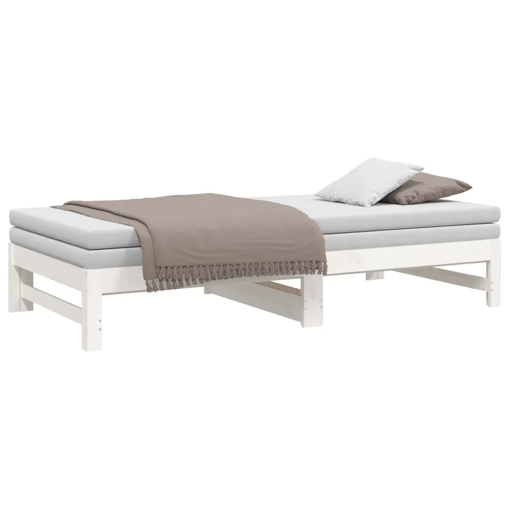 Dormeuse Estraibile Bianca 2x(75x190) cm Legno Massello di Pino