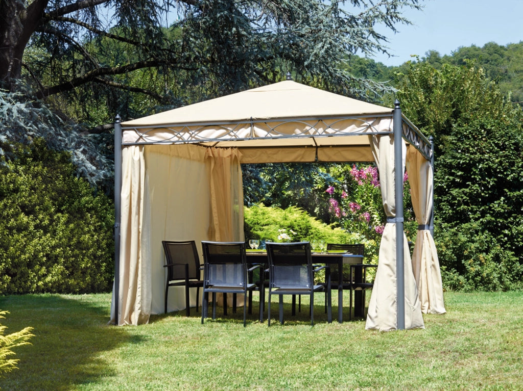 Cheonda - Gazebo Oregon in ferro 3X3 poli sabbia con tende laterali antizanzare Greenwood