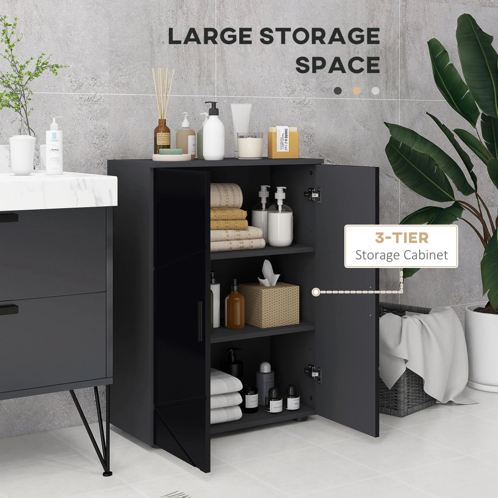 EasyComfort Mobiletto Bagno 2 Ante in Legno con 3 Ripiani e Chiusura Ammortizzata, 60x30x82cm, Nero