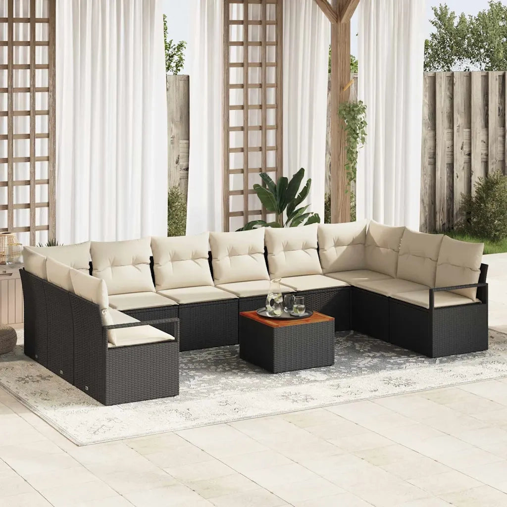 Set Divano da Giardino con cuscino 11 pcs Nero polyrattan 3347754