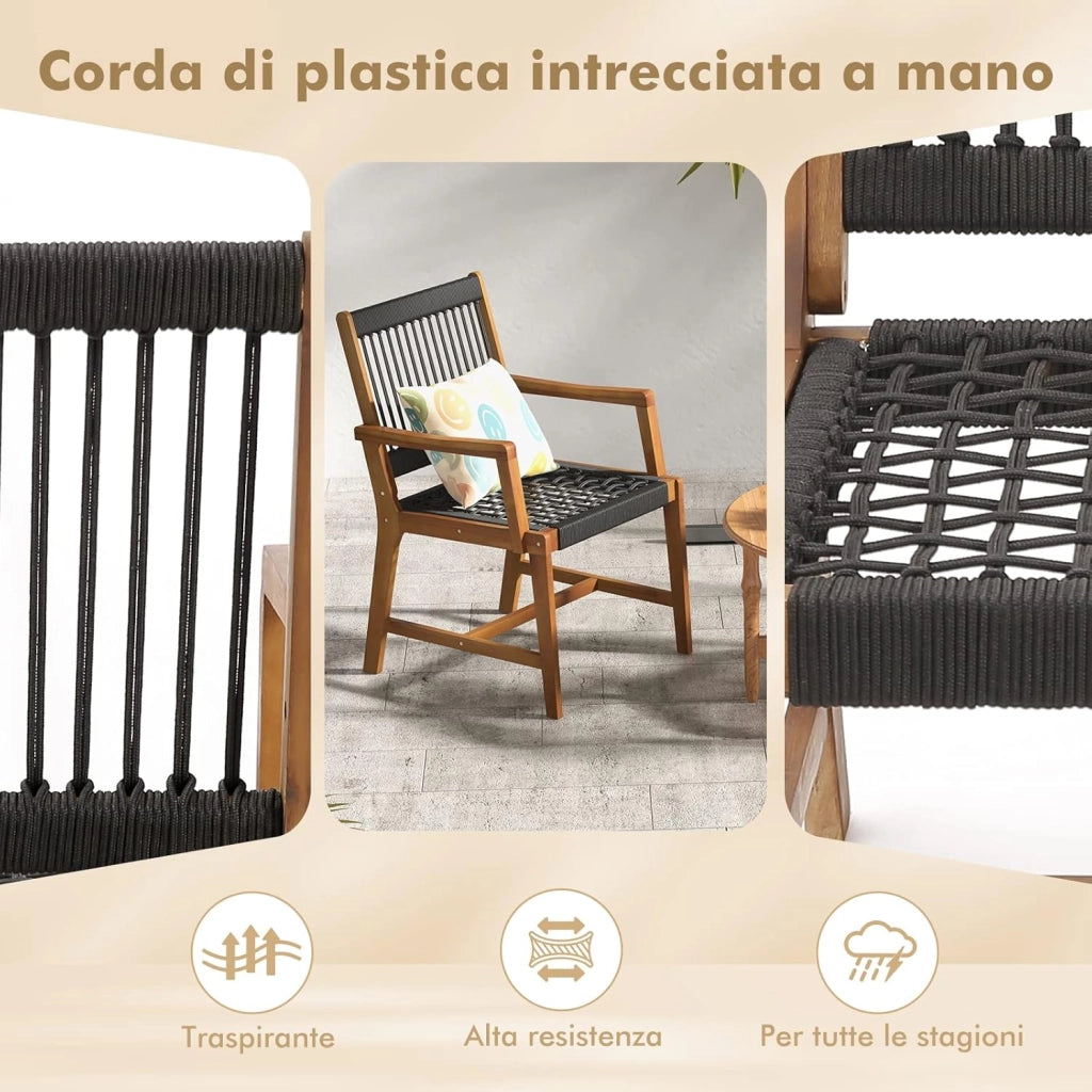 Set di 2 Sedie da Pranzo in Legno di Acacia per Esterno, Sedie da Giardino Intrecciate con Braccioli, per Cucina Patio Prato Giardino