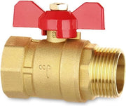 Valvola a sfera 1 pollice in rame con maniglia a farfalla rossa - passaggio completo DN25 - acqua calda/fredda.
