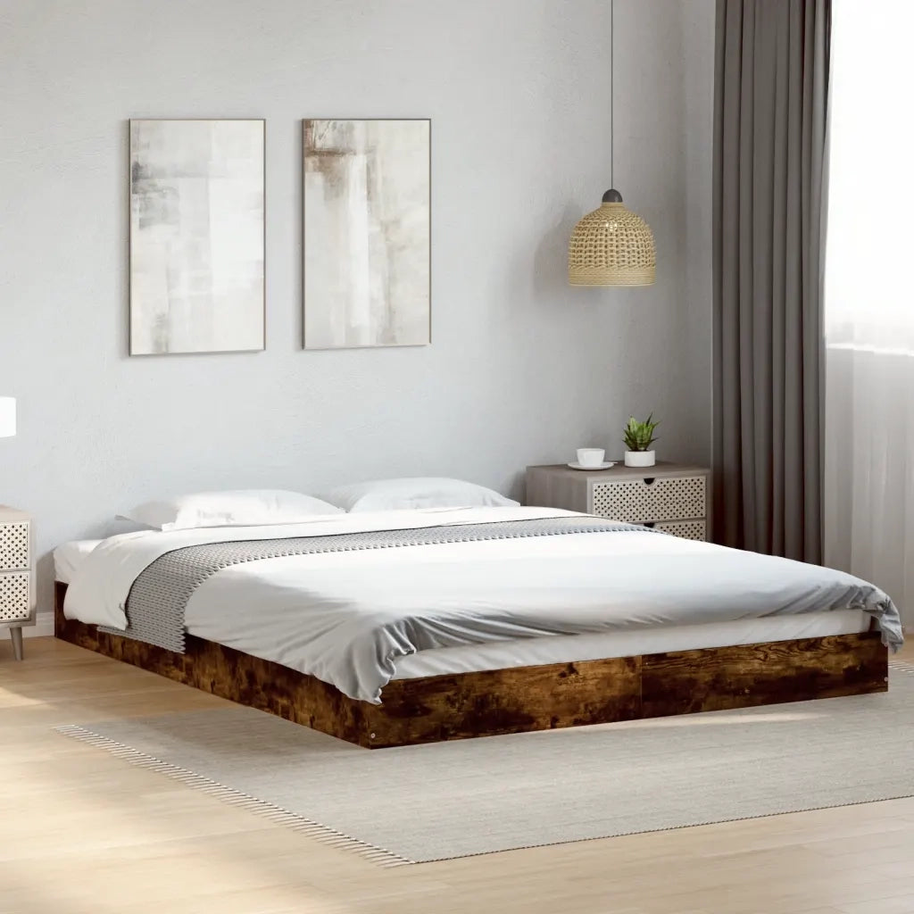 Letto matrimoniale | Letto per adulti | Giroletto senza Materasso Rovere Fumo 160x200 cm in Truciolato