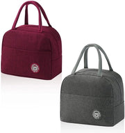 Borsa a Mano da 2 Pezzi - Piccole Borse Freddo - Grigio/Rosso Vino - Con Fessure Laterali - Maniglie Pratiche - Ideale per Scuola/Ufficio - Borsa Freddo