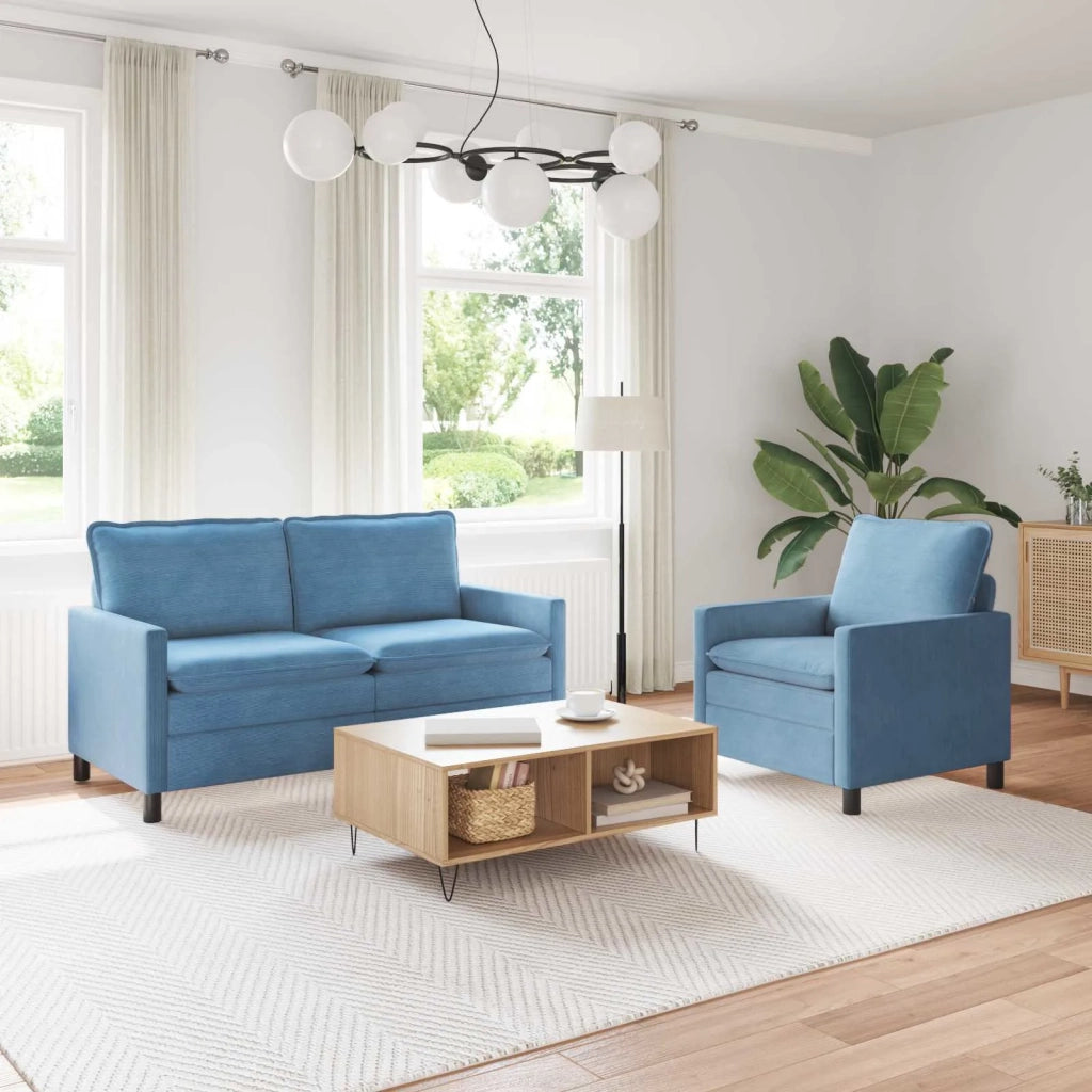 Set di divani 2 pcs Blu Tessuto