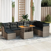 Set Divano da Giardino 9 pz con Cuscini Grigio in Polyrattan 3326965