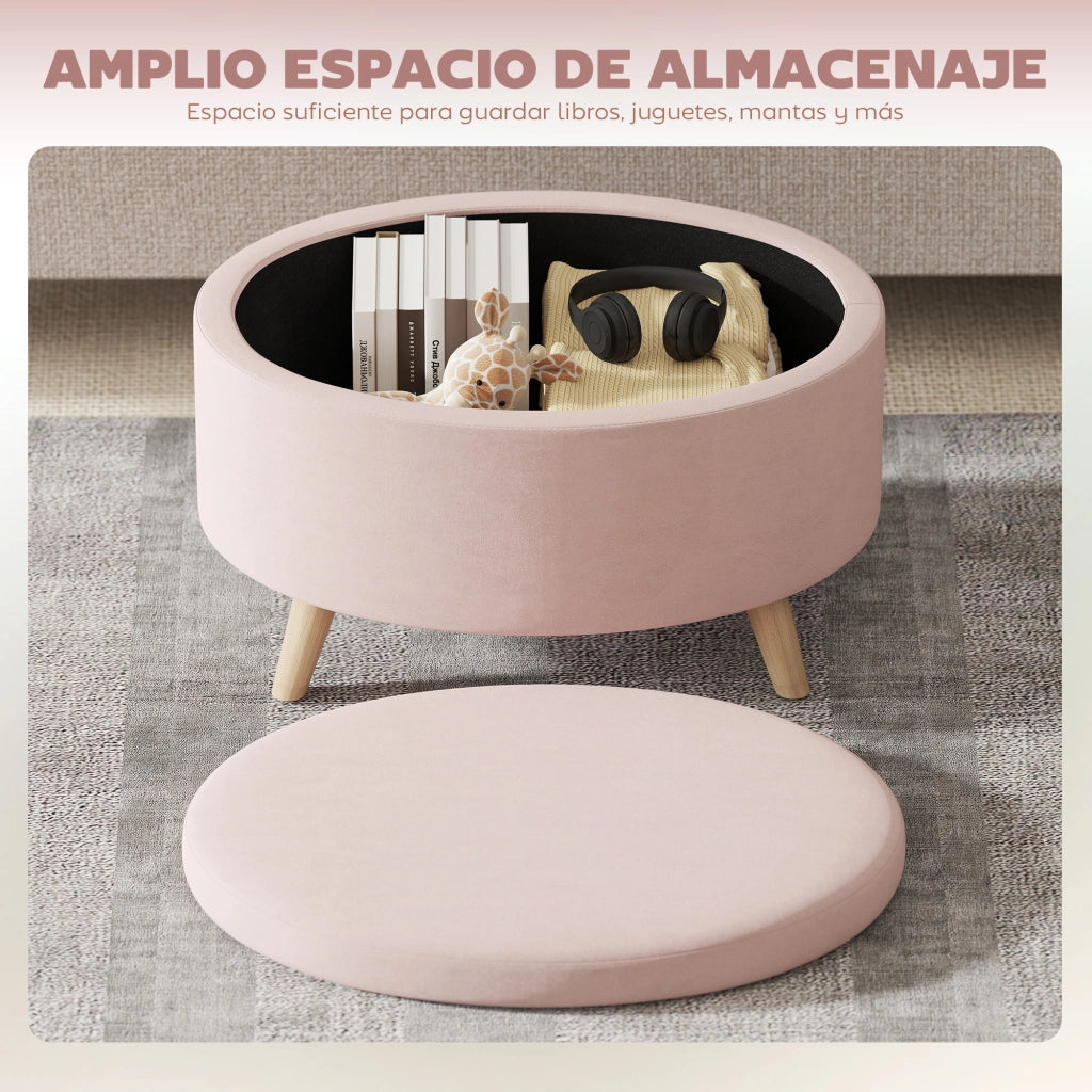 Poltrona Puff con Cassetto ¨C zephmum ¨C Velluto Rosa 71x51.5x42 cm