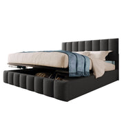 Letto Contenitore Letto Matrimoniale 140 x 200 cm con Testiera Regolabile e Vano; senza Materasso; Lino Grigio