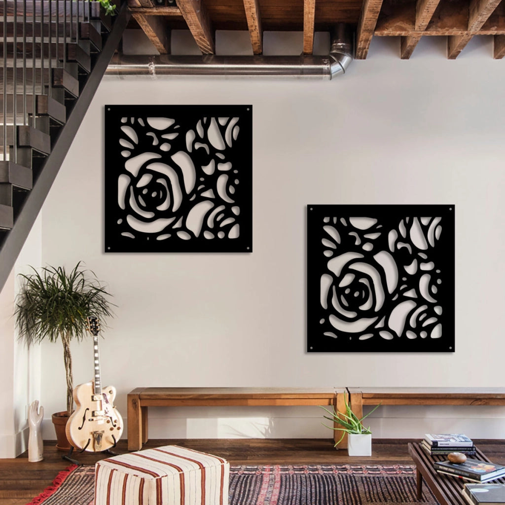 ROSES - Pannello in PVC traforato - Parasole Misura: 48x48 cm, Colore: nero
