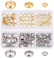 Accessori per gioielli DIY - Spaziatori in acciaio inossidabile - 220 pezzi - Diametro foro grande - Spaziatori rotondi - 6 stili