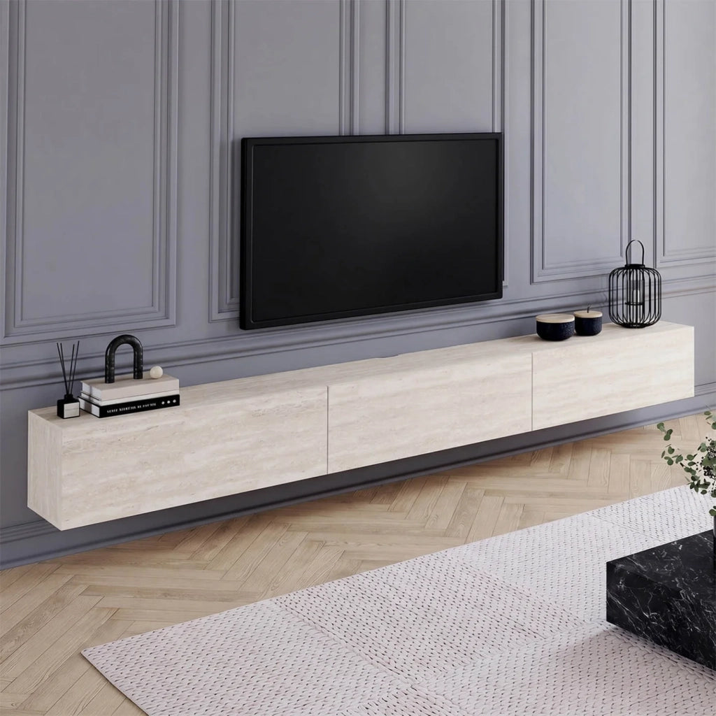 IDMarket - Mobile TV sospeso ELIO da 270 cm con 3 ante, effetto travertino