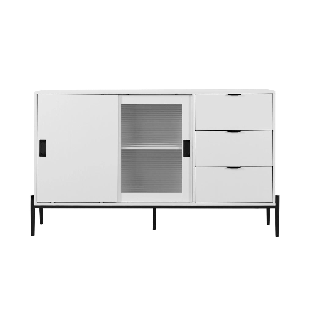 Credenza con 2 Ante in Vetro Cannel?? e 3 Cassetti; Stile Classico; in Pannello Truciolare; Bianco