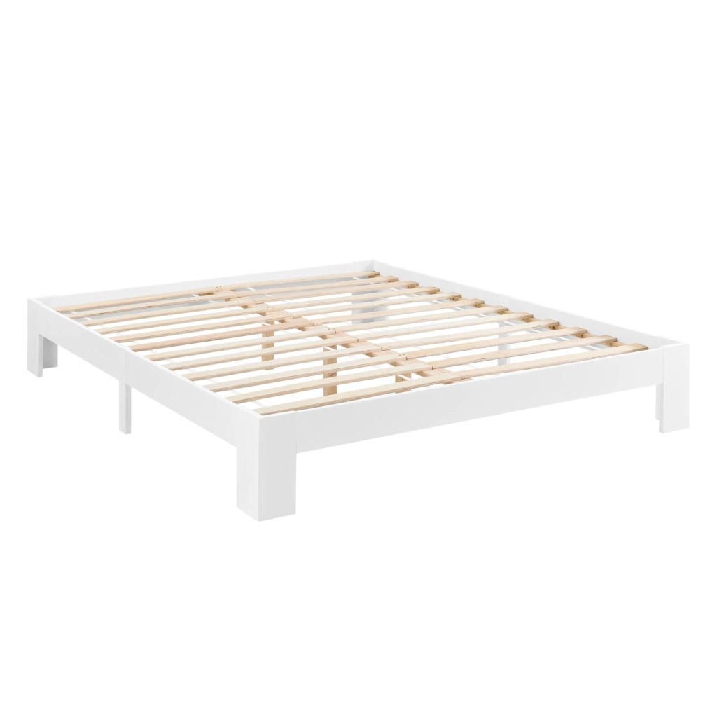 Struttura Letto in Legno di Pino 140 x 200 cm con Rete a Doghe Letto Francese / Matrimoniale in Design Minimal - Bianco