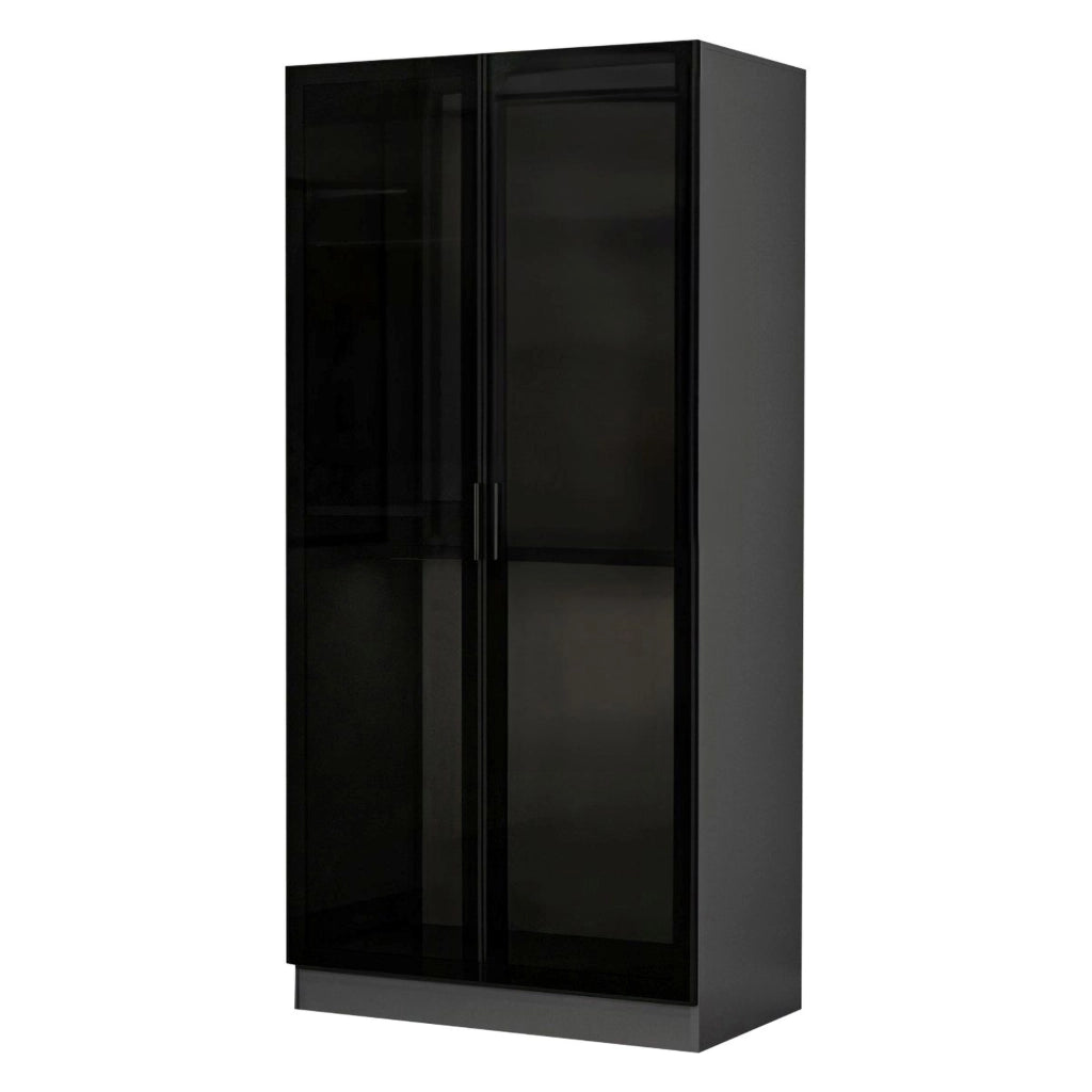 Armadio Camera da Letto Moconesi, Guardaroba 2 Ante Appendiabiti, 90x210h cm Nero Antracite