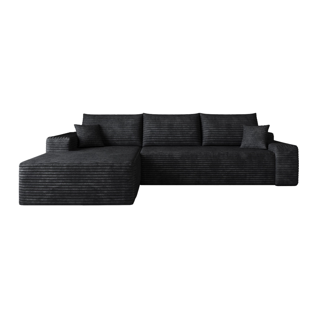 Divano angolare modulare senza struttura con chaise longue - in tessuto a coste - nero