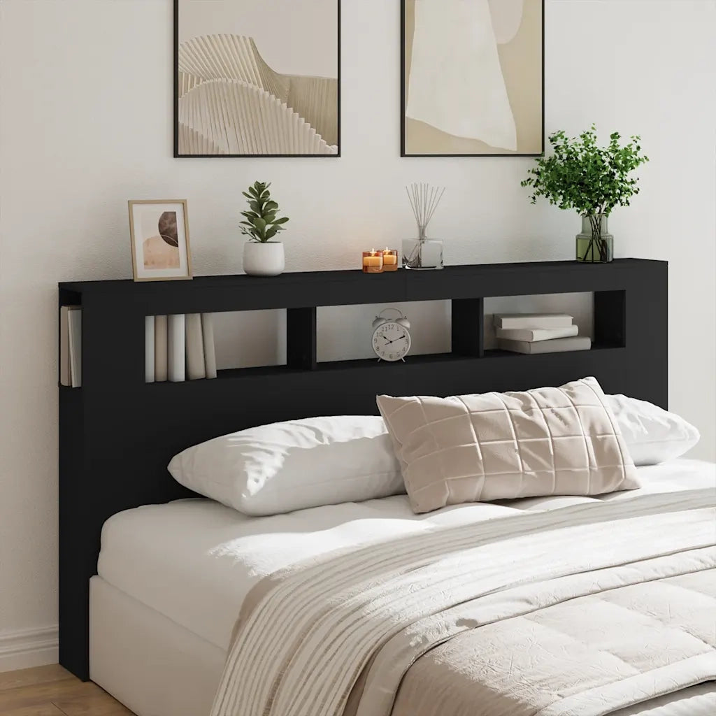 Testiera LED Nera 200x18,5x103,5 cm Legno Multistrato 837366