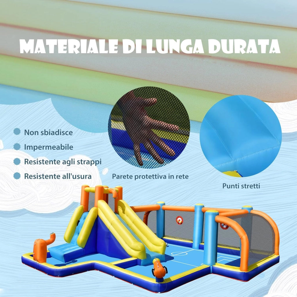 Castello Gonfiabile per bambini, Casa Gonfiabile con Scivolo, Piscina, con Borsa di Trasporto, Soffiatore e Kit di Riparazione, per 5 Bambini di 3-12 Anni, 465 x 500 x 200 cm