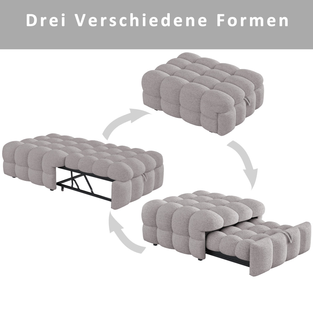 Pouf letto 2 in 1 trasformabile in divano letto; 183x76x72 cm; in teddy grigio