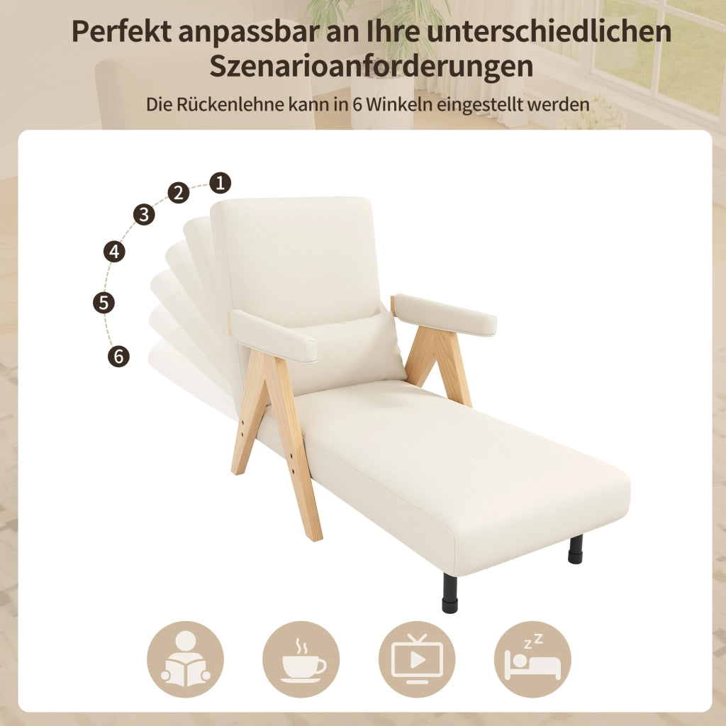 POLTRONA 3 in 1 reclinabile 87x64x60 cm in lino beige con cuscino