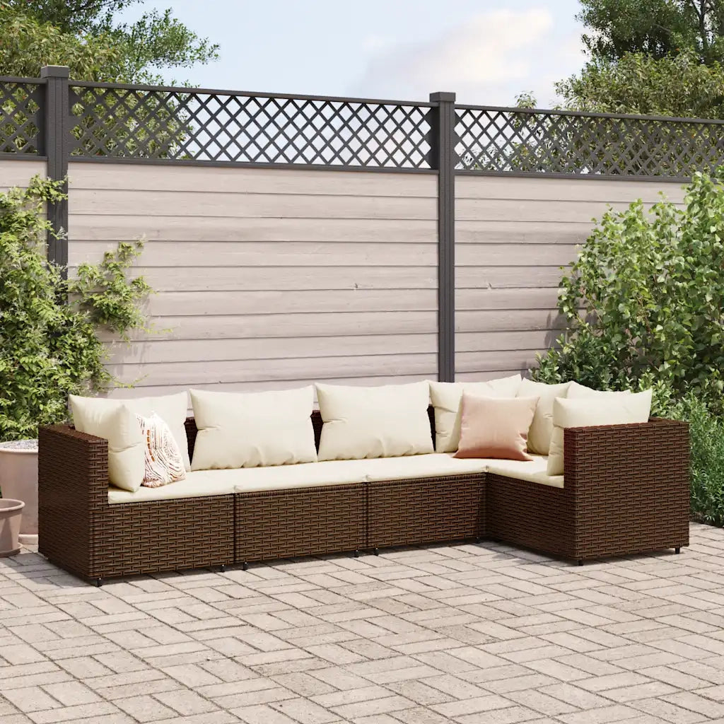 vidaXL Set Divani da Giardino 5 pz con Cuscini Marrone in Polyrattan