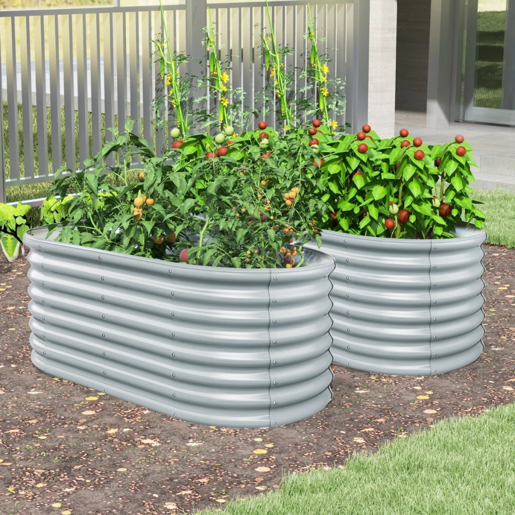Letto da giardino rialzato tondo fioriera elevata da 60 cm con design a fondo aperto, Piastra verniciata bordo sicuro Grigio-Fioriere