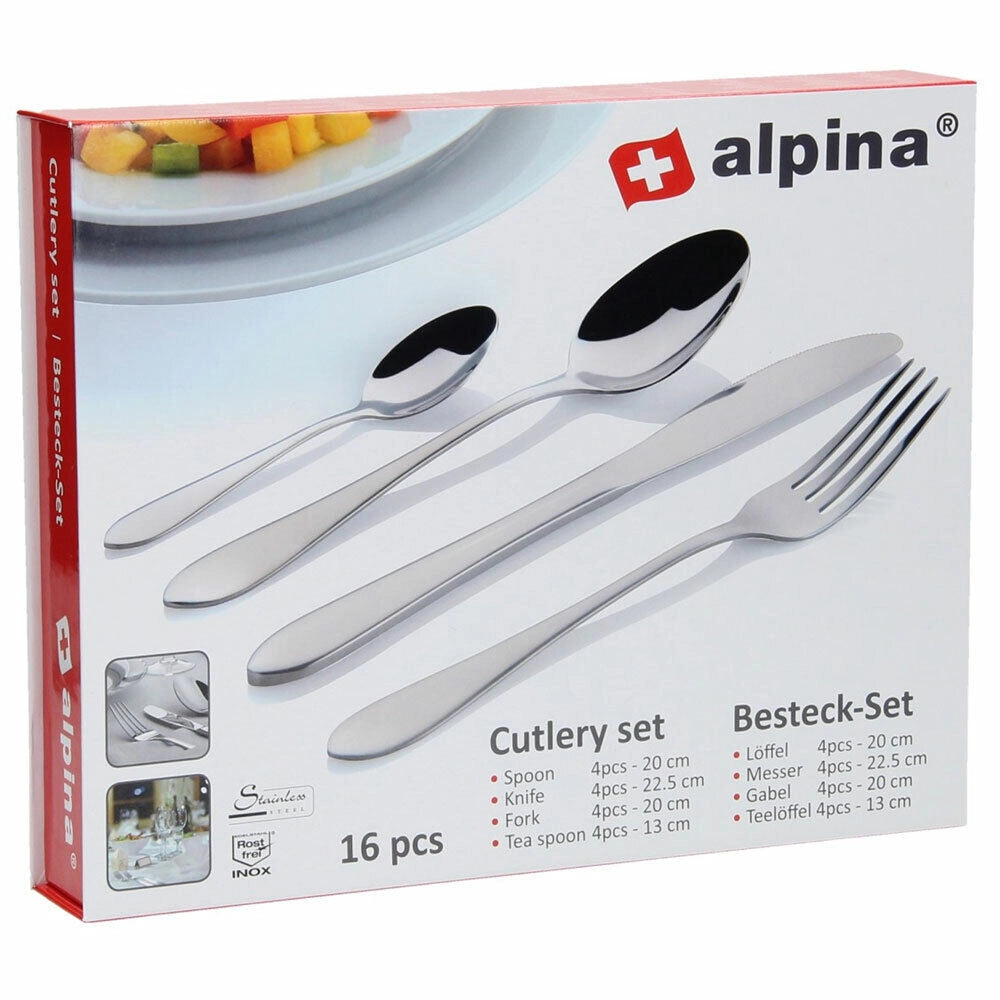 Set Servizio 16 Posate 4 Persone in Acciaio Inox con Forchette Cucchiai Coltelli