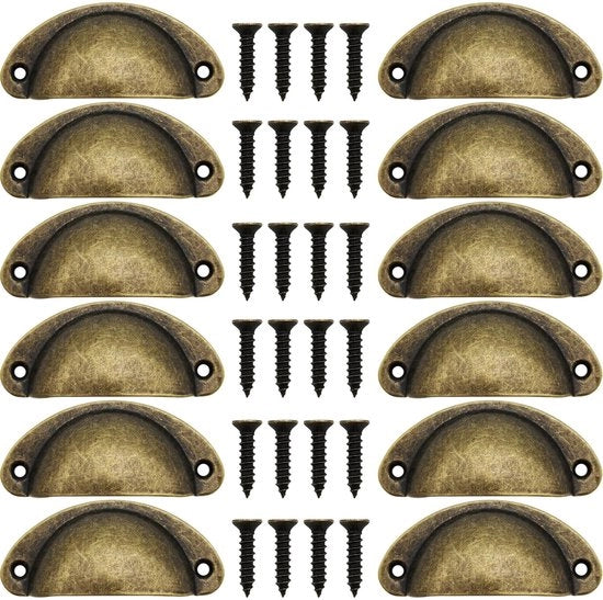 Maniglie per cassetti in antico bronzo - 12 pezzi - con viti - 82 mm - maniglie a forma di semicerchio per retro della porta