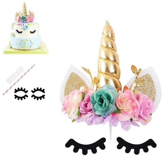 Decorazione da Torta Elegantemente Disegnata con Unicorno - Incluso Set di Setole e Riette - Ambienti per Feste di Compleanno e Maternità - Materiale Ecologico