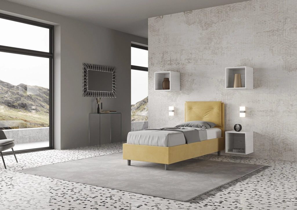 BS COM Letto singolo contenitore imbottito 80x200 microfibra ocra