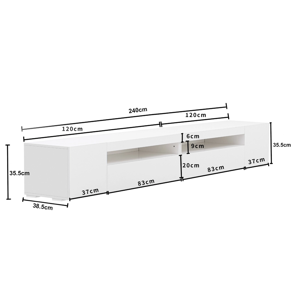 Mobile TV Bianco con LED ¨C Xylo ¨C Legno Lucido 240cm
