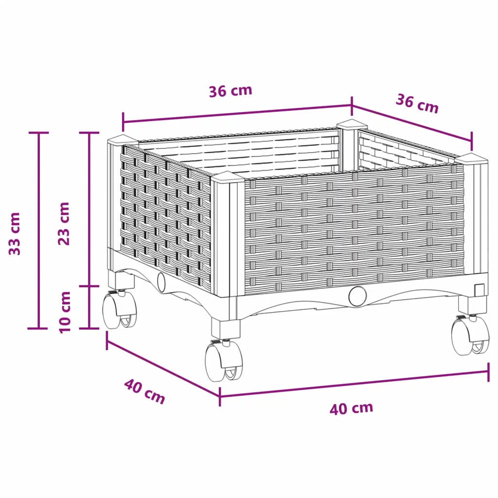 Vaso da Giardino con Ruote Marrone 40 x 40 x 29 cm PP 3422904