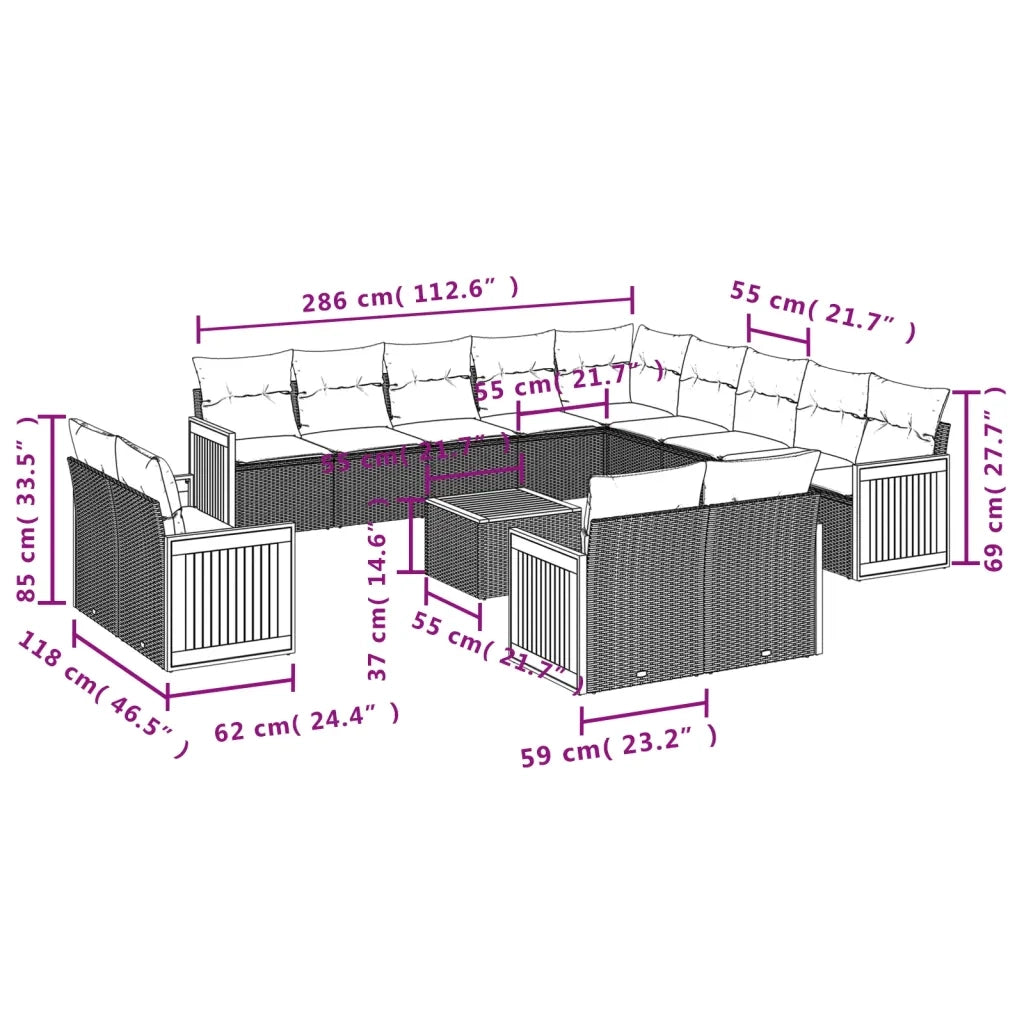Set Divani da Giardino 14pz con Cuscini in Polyrattan Grigio 3260618