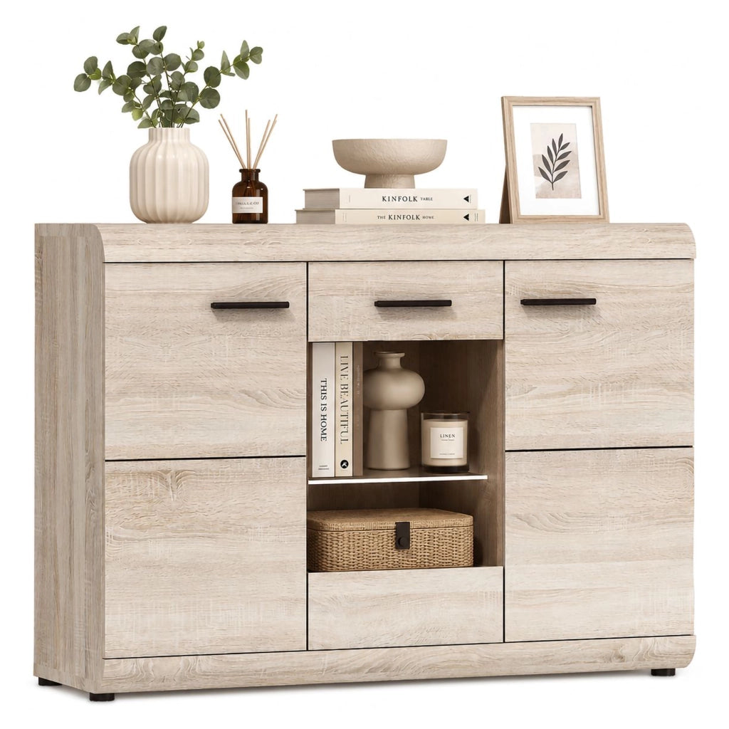 Madia Hami, Credenza 3 Ripiani, 120x42x87h cm Marrone Rovere