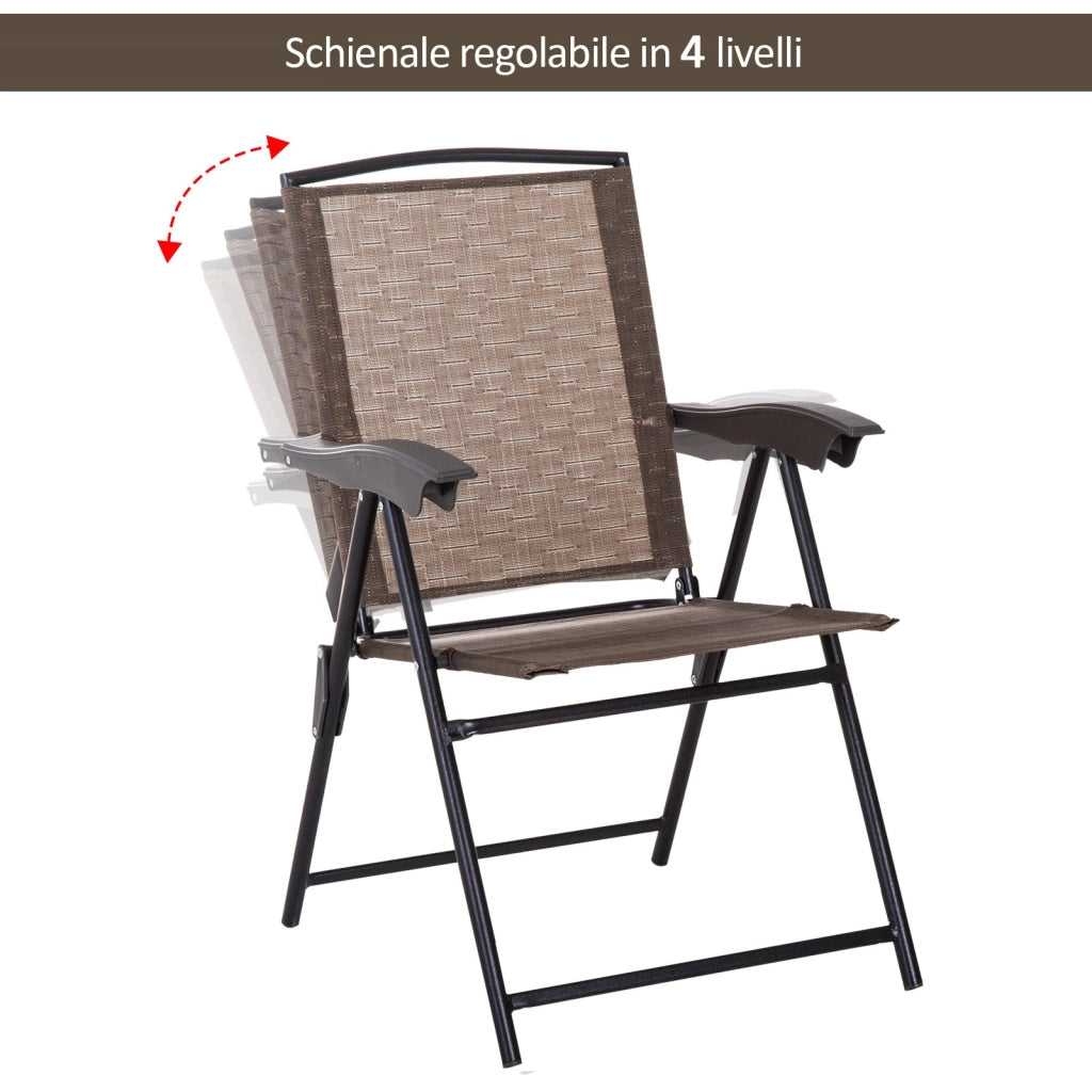 EasyComfort Tavolino con 2 Sedie Set Mobili 3pz Pieghevole Regolabile Esterno Textilene Marrone