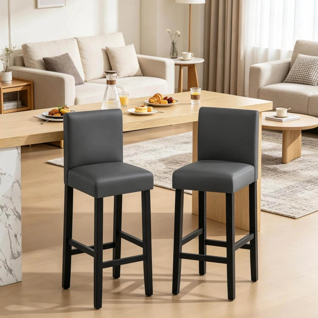 Set 2 sgabelli da bar con schienale 41 x 37,5 x 110 cm nero e grigio