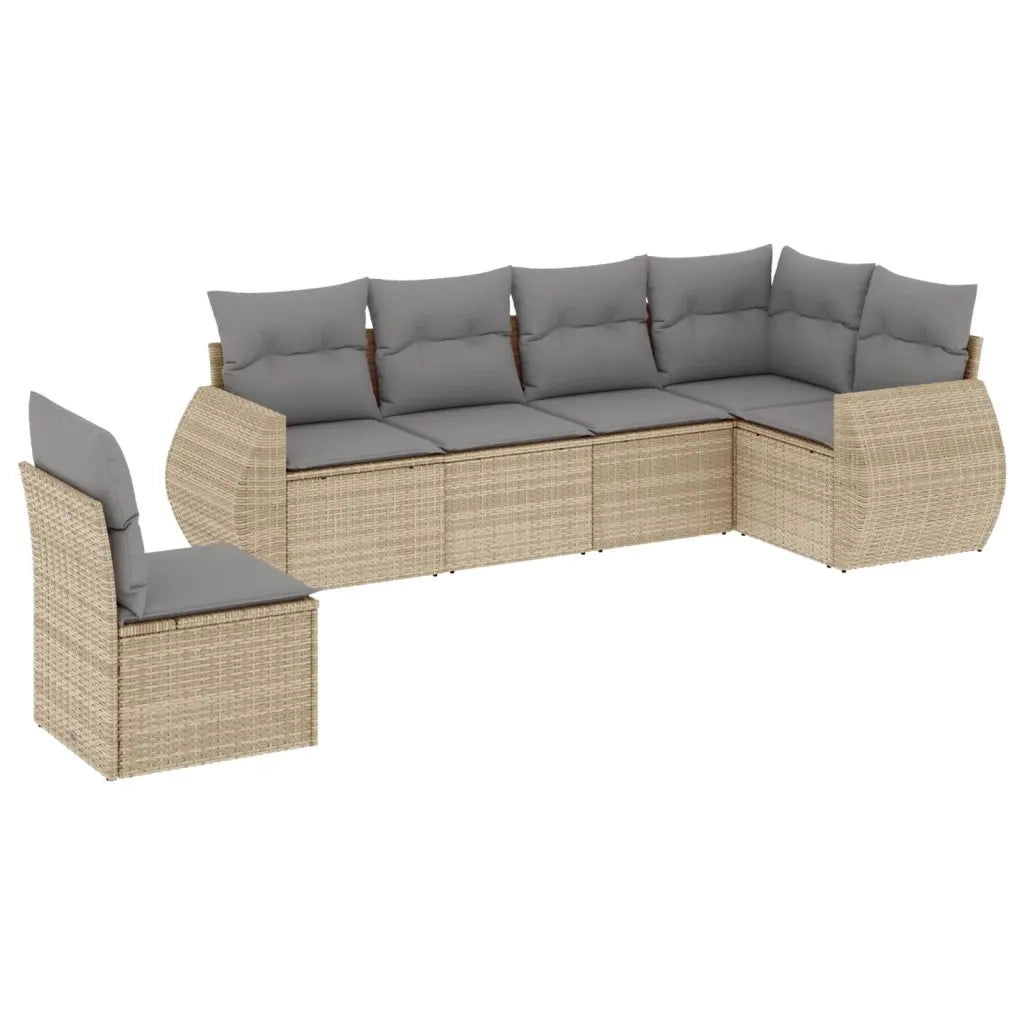 Set Divano da Giardino 6 pz con Cuscini Beige in Polyrattancod mxl 117074