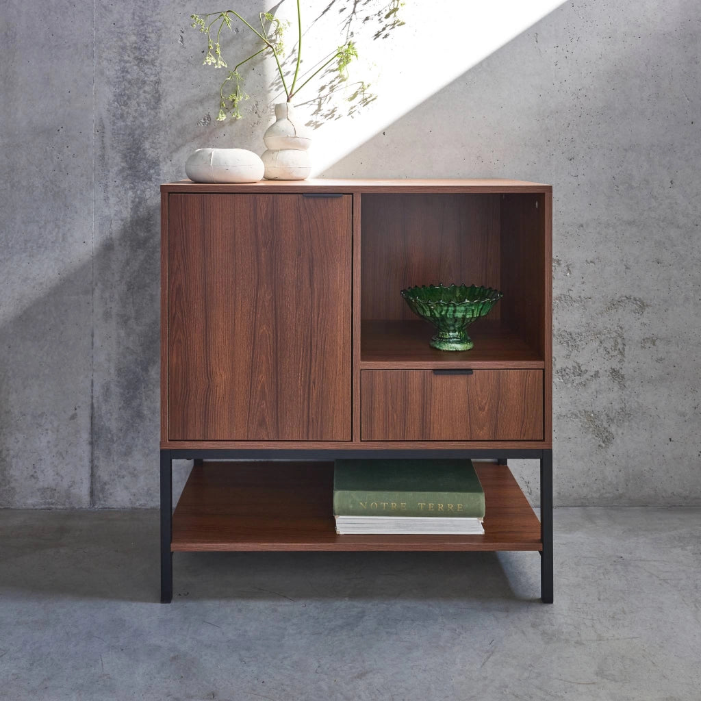 Credenza a 1 anta in legno di noce, 80cm, noce