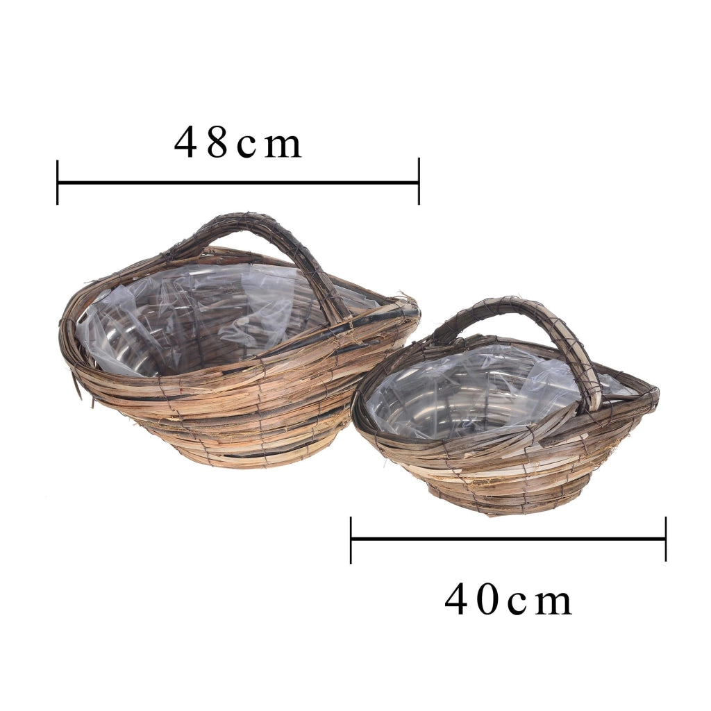 Set 2 Cesti Ovali in Vimini con Manico Larghezza 47 cm