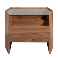 Comodino in noce con piano in vetro temperato