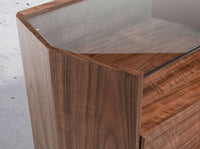 Comodino in noce con piano in vetro temperato