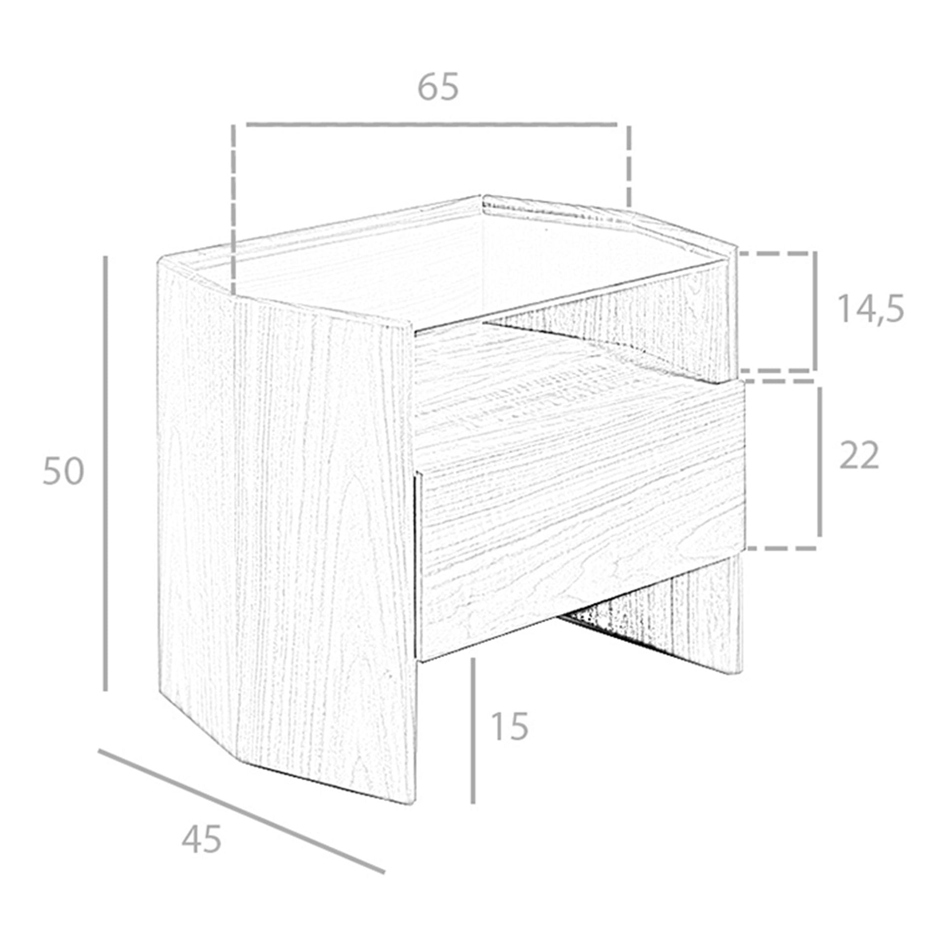 Comodino in noce con piano in vetro temperato