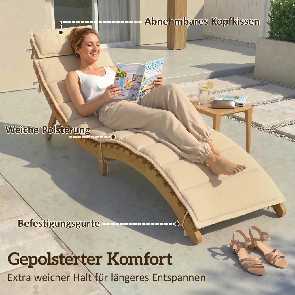 Lettino da giardino pieghevole in legno con cuscino e testiera ¨C zephmum ¨C Beige 183x54x63 cm