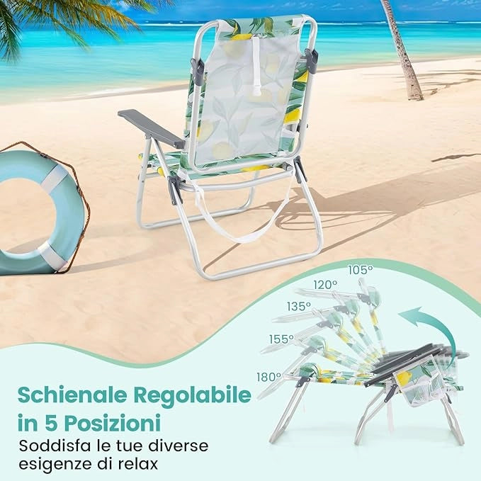 Set di Sedie e Tavolino da Giardino, Tavolo Laterale e Sedie Pieghevole con Schienale Regolabile a 5 Angolazioni, Struttura in Alluminio e Portabicchieri,Set di Mobili per Picnic (Verde)